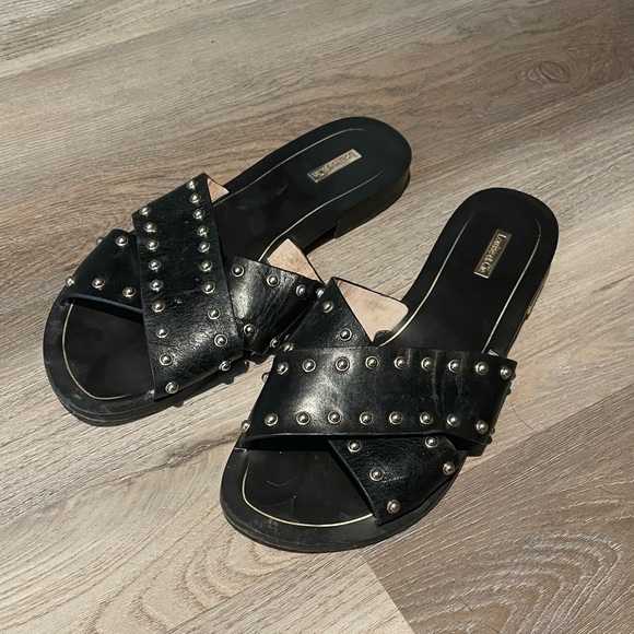 Louis Vuitton Brown Crossover Two Straps Slides In Black - Praise